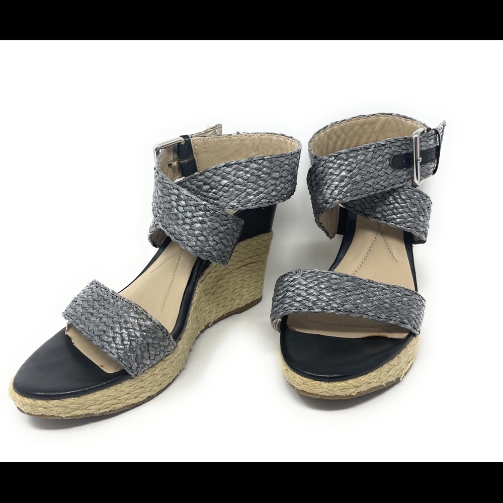Andrew Geller Grey Black Espadrille Style Strappy Wedge Sandals Women’s 10